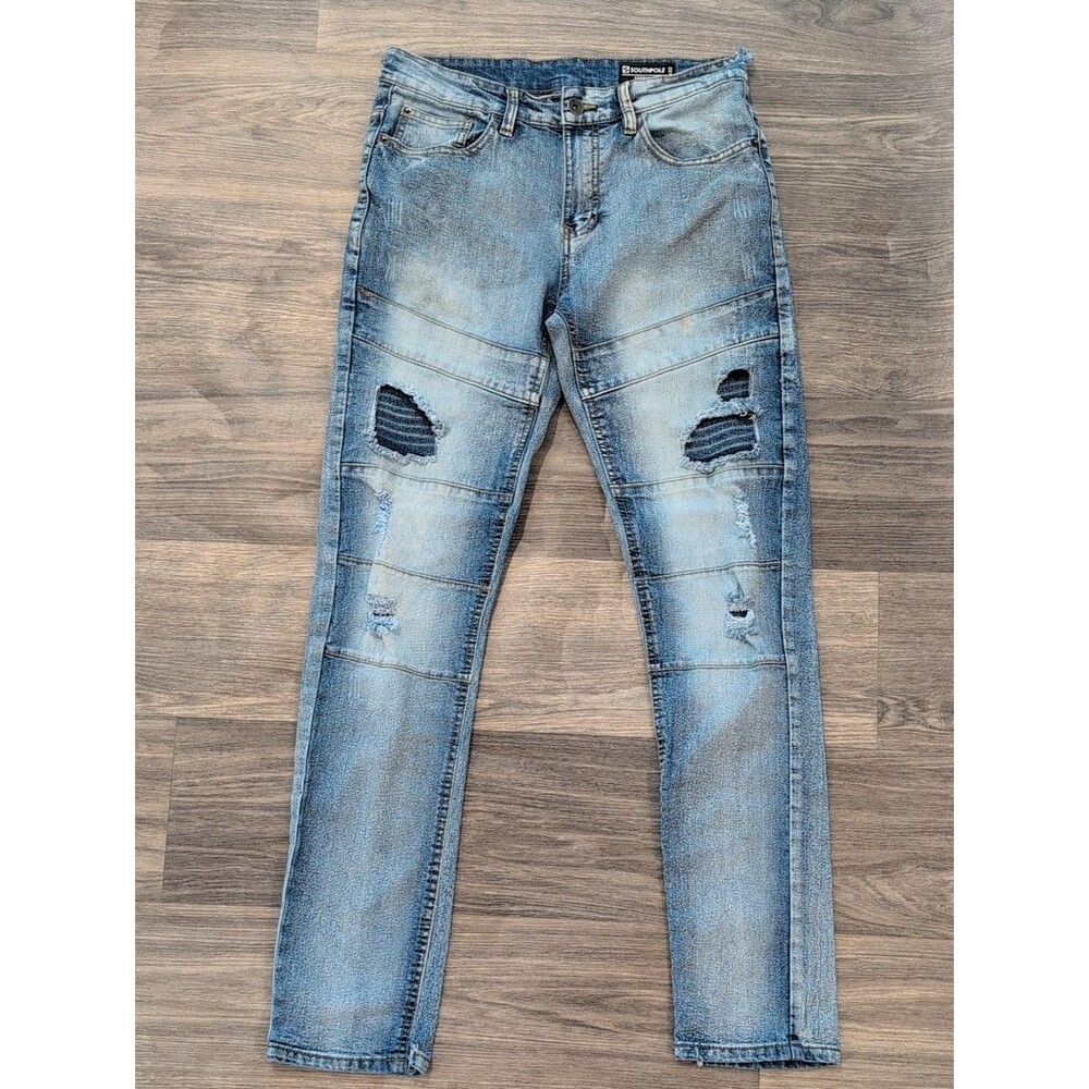 South Pole Light Blue Denim Distressed Moto Jeans